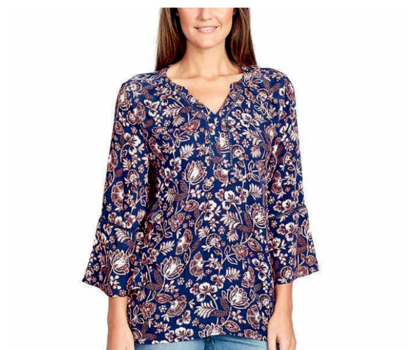 GLORIA VANDERBILT Women's Nova Flutter Sleeve Blouse, Blue, XL